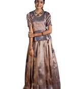 Girls Grey Silver Fire Pattu Pavadai | Langa