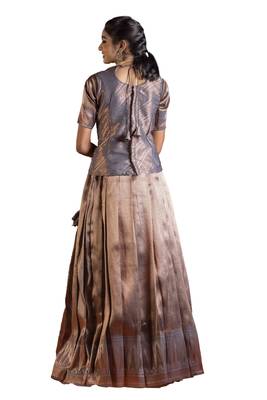 Girls Grey Silver Fire Pattu Pavadai | Langa 2