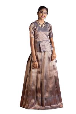 Girls Grey Silver Fire Pattu Pavadai | Langa 3