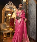 Pink woven organza saree with blouse