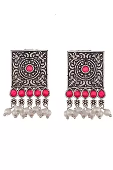 Silver Plated Oxidized Threaded Necklace Set