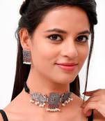 Silver Plated Oxidized Threaded Necklace Set