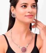 Silver Plated Red & Pearl Beaded Necklace Set