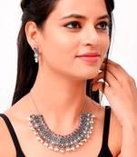 Silver Plated Oxidized Pearl Beaded Necklace Set