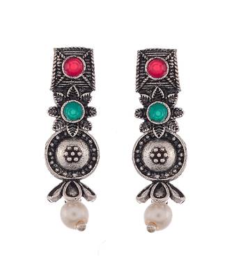 Silver Plated Oxidized Pearl Beaded Necklace Set 4