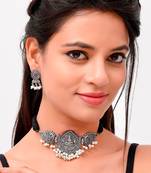 Silver Plated Oxidized Thread Necklace Set