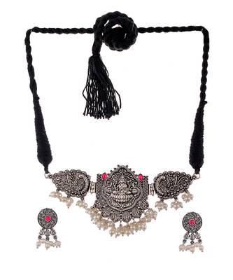 Silver Plated Oxidized Thread Necklace Set 3