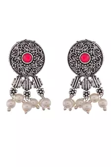 Silver Plated Oxidized Thread Necklace Set