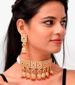 Gold Plated Kundan & Pearl Beaded Choker Set