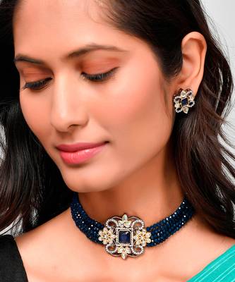 Gold Plated And Stone Studded Handcrafted Choker Set 1
