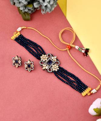 Gold Plated And Stone Studded Handcrafted Choker Set 2