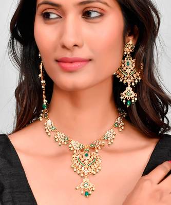 Gold Plated Handcrafted Meenakari Necklace Set 1