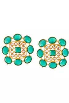 Gold Plated & Green Beaded Choker Necklace Set With Maang Tikka