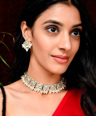 Gold Plated & Kundan Studded Choker Necklace Set 1