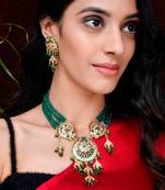 Gold Plated & Green Beaded Traditonal Necklace Set