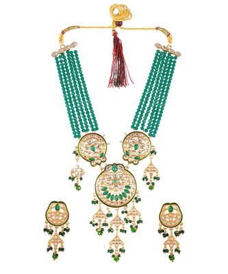 Gold Plated & Green Beaded Traditonal Necklace Set 3