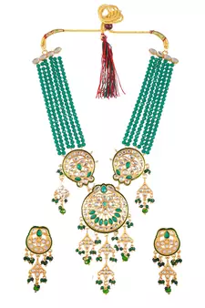 Gold Plated & Green Beaded Traditonal Necklace Set