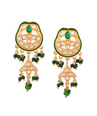 Gold Plated & Green Beaded Traditonal Necklace Set 4