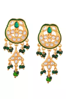 Gold Plated & Green Beaded Traditonal Necklace Set