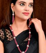 Gold Toned Pink Pearl Beaded Necklace Set