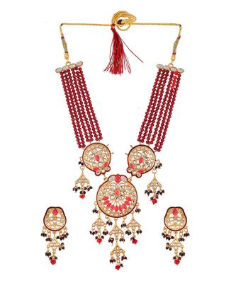 Gold Plated & Red Beaded Traditonal Necklace Set 2