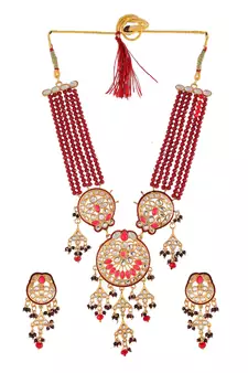 Gold Plated & Red Beaded Traditonal Necklace Set