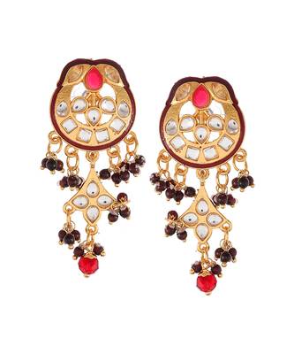 Gold Plated & Red Beaded Traditonal Necklace Set 3