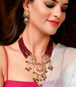 Gold Plated & Red Beaded Traditonal Necklace Set