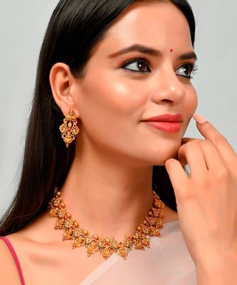 Women Gold Toned Gold Plated Choker Necklace Necklace Set 1