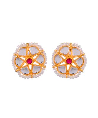 Women Gold Plated Kundan Studded Red Beaded Choker Necklace Set 4