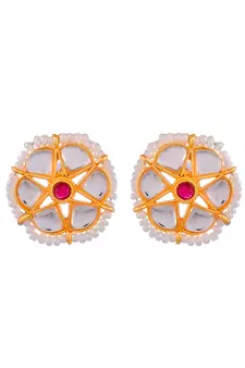 Women Gold Plated Kundan Studded Red Beaded Choker Necklace Set