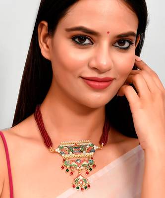 Gold Plated Meenakari Layered Choker Necklace 1