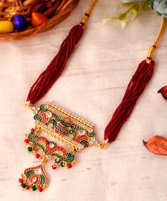 Gold Plated Meenakari Layered Choker Necklace 2
