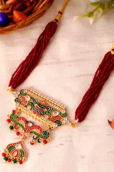 Gold Plated Meenakari Layered Choker Necklace