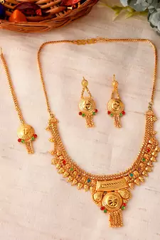 Gold Plated & Gold Toned Temple Necklace Set
