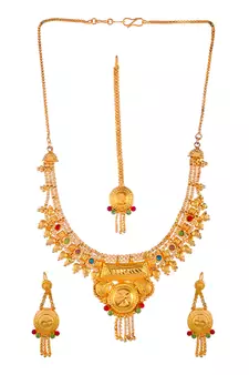 Gold Plated & Gold Toned Temple Necklace Set