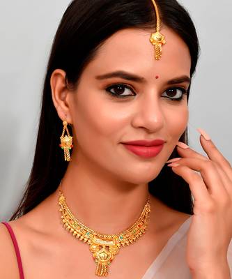 Gold Plated & Gold Toned Temple Necklace Set 1