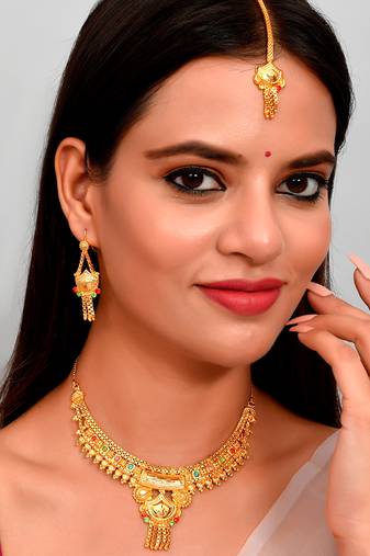 Gold Plated & Gold Toned Temple Necklace Set