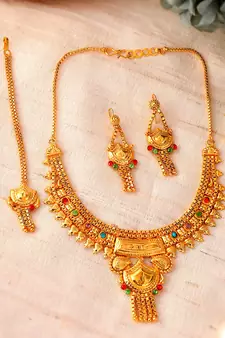Gold Plated & Gold Toned Temple Necklace Set
