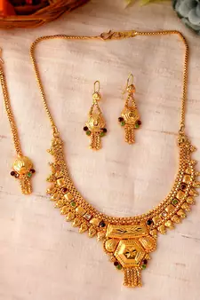 Gold Plated & Gold Toned Temple Necklace Set