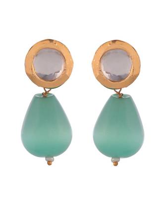 Gold Plated Green & Pearl Beaded Layered Long Necklace Set 3
