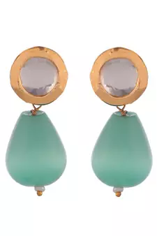 Gold Plated Green & Pearl Beaded Layered Long Necklace Set