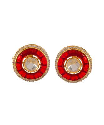 Gold Plated Red & White Kundan Stone Studded Choker Necklace Set 3