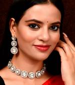 Silver Plated White American Diamond Stone Studded Choker Set