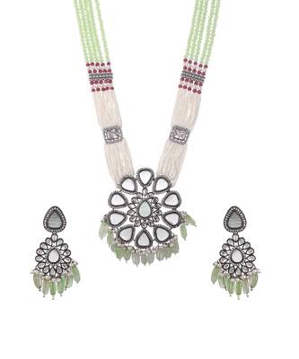 Silver Plated White & Green Artificial Stone Studded Necklace Set 2