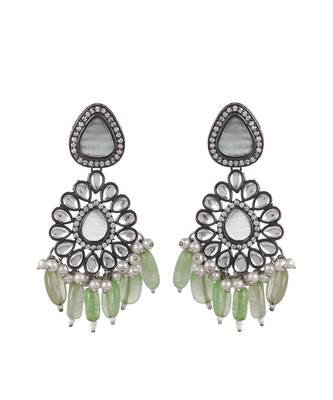 Silver Plated White & Green Artificial Stone Studded Necklace Set 3