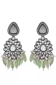 Silver Plated White & Green Artificial Stone Studded Necklace Set