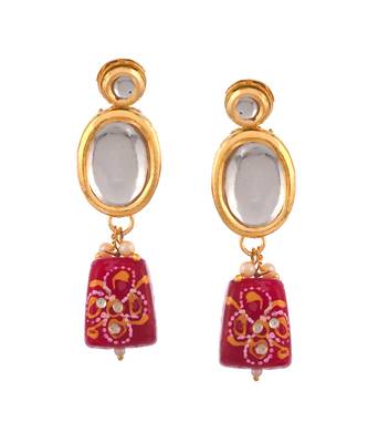 Gold Plated Red & Kundan Stone Studded Beaded Traditional Necklace Set 3