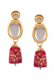 Gold Plated Red & Kundan Stone Studded Beaded Traditional Necklace Set