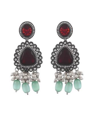 Silver Plated Maroon & Green Artificial Stone Studded Necklace Set 3
